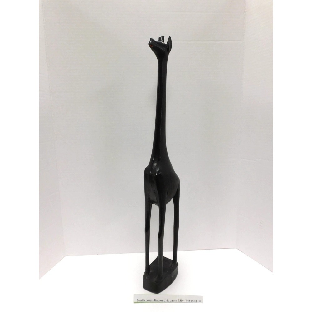 VTG Hand Carved Black Wooden Giraffe Statue Figurine African Folk Art Decor DW66